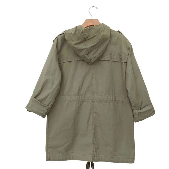 Trouve Hooded Utility Jacket Womens Small Green Oversized Full Zip Cotton - Picture 2 of 13